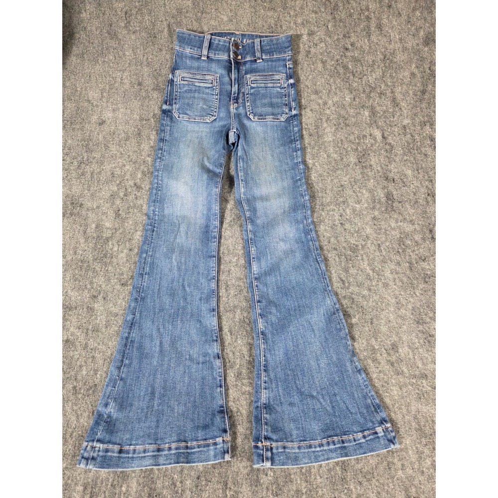 Womens Jeans 00 Regular Flare Super Hi-Rise Stretch Patch Pocket American Eagle